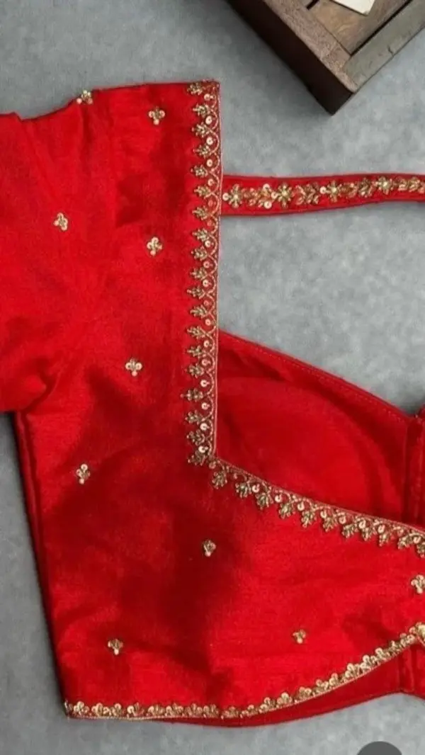 Chic Red Aliya Cut Blouse with Minimal Maggam Work – Style Redefined
