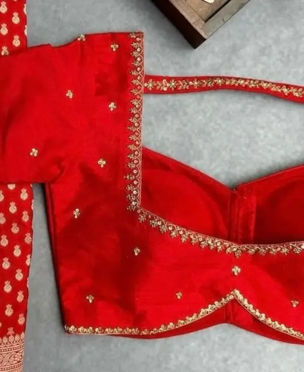 Chic Red Aliya Cut Blouse with Minimal Maggam Work – Style Redefined