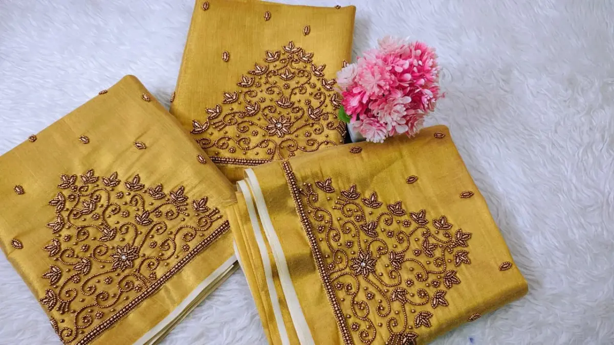 Elegant Tissue Buti Aariwork Blouse – Handcrafted Design at Offer Price | Customizable Ethnic Wear Online 8