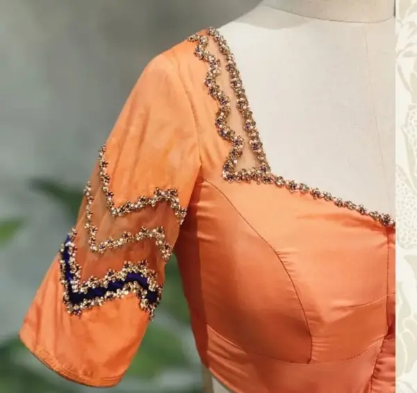 Fresh Orange Net Blouse – Breezy Elegance for Every Occasion