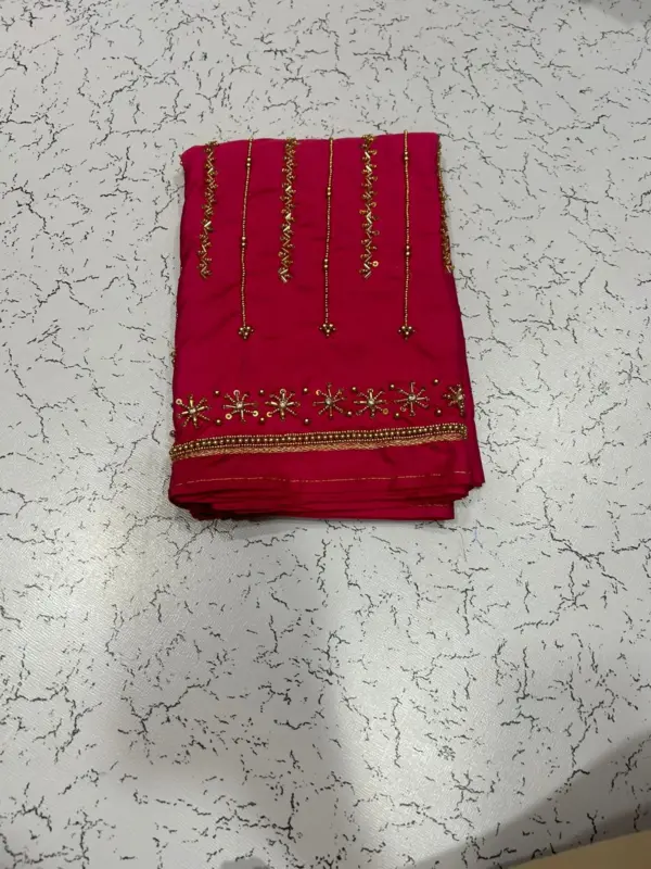 Grab the Deal! Designer Bottle Green Aari Work Blouse with Lined Detailing