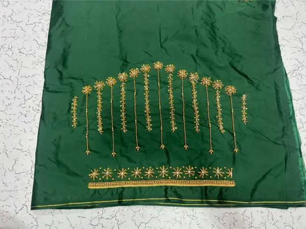 Grab the Deal! Designer Bottle Green Aari Work Blouse with Lined Detailing