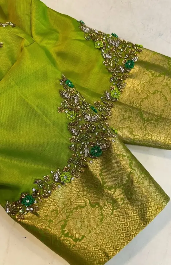Graceful Pista Green Wedding Blouse – Designer Maggam Work Elegance