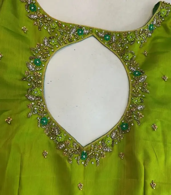 Graceful Pista Green Wedding Blouse – Designer Maggam Work Elegance