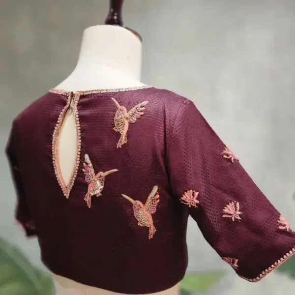 Majestic Maroon Birds Maggam Work Blouse – Designer Elegance Redefined