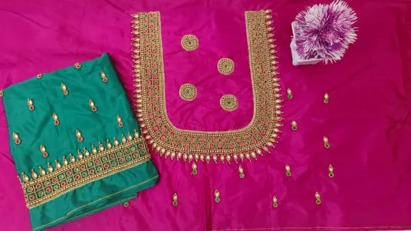 Majestic Purple Kundan Border Aari Work Blouse – Limited Time Offer!