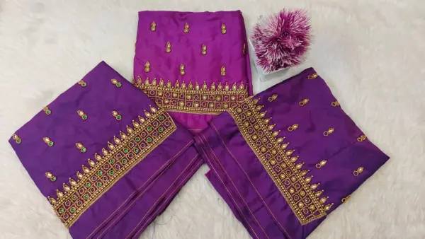 Majestic Purple Kundan Border Aari Work Blouse – Limited Time Offer!