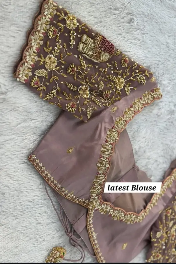 Mauve Net Bridal Wedding Blouse – Handcrafted Zardosi Elegance for Your Big Day