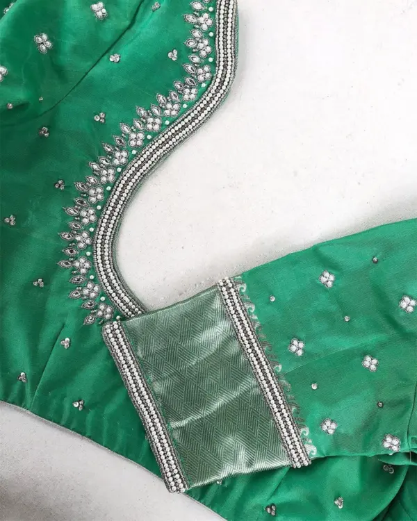 Pastel Elegance – Designer Aariwork Blouse in Soothing Green Hue