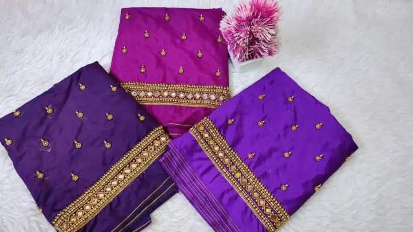 Timeless Charm: Beads Buti Aari Work Blouse with Sleek Border Detailing