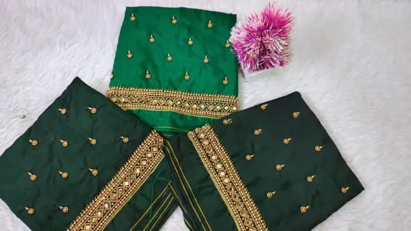 Timeless Charm: Beads Buti Aari Work Blouse with Sleek Border Detailing