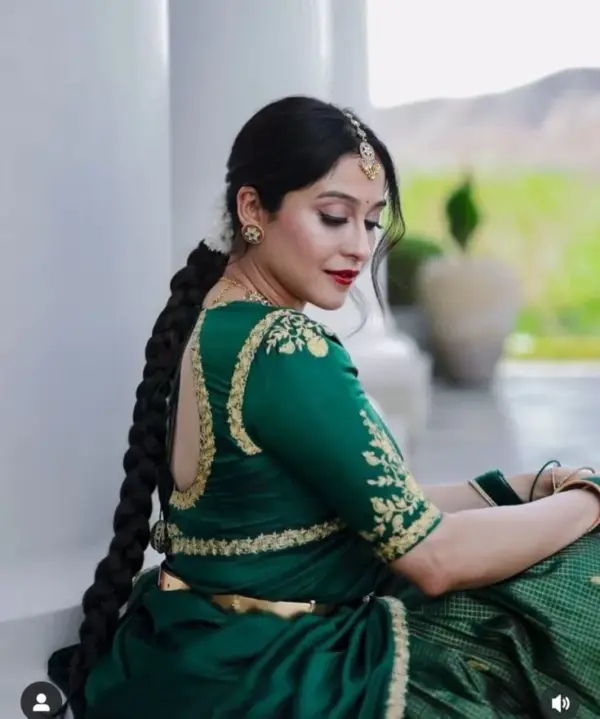 Timeless Elegance: Bottle Green Designer Maggam Work Blouse for Weddings