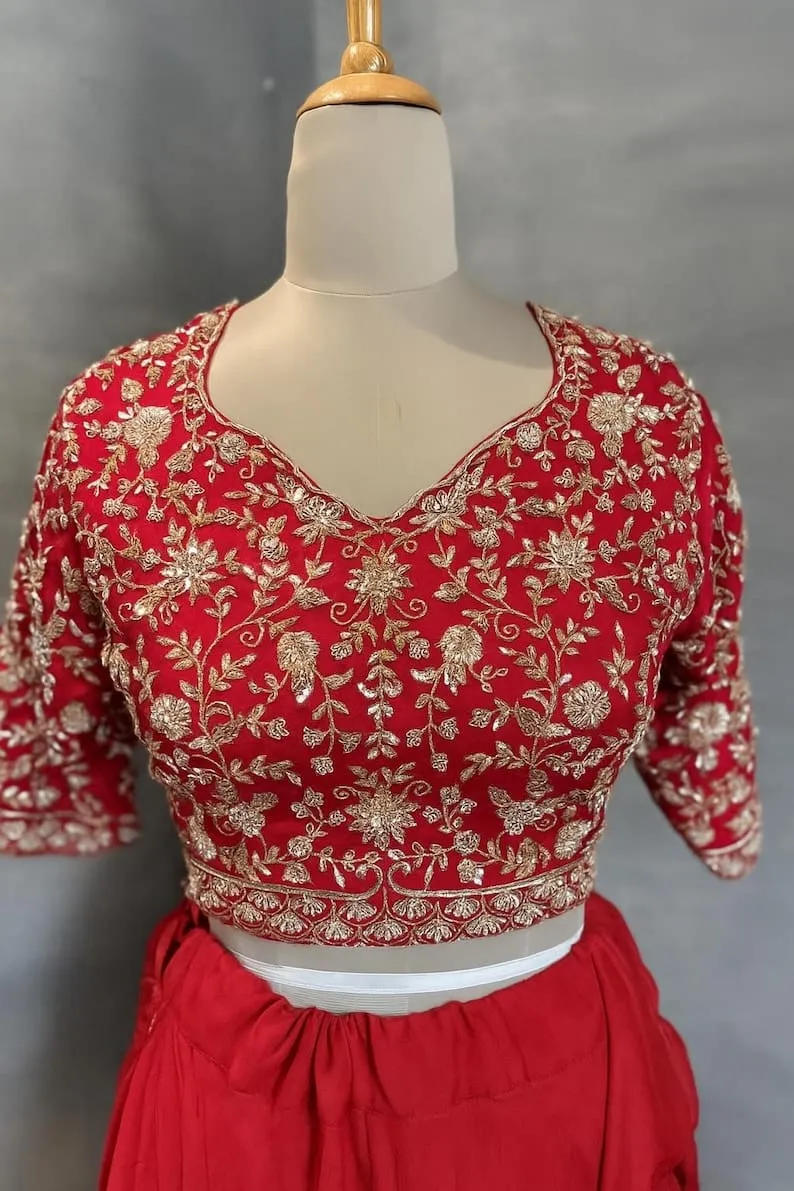 Royal Elegance All-Over Maggam Work Blouse in Rich Red Hue