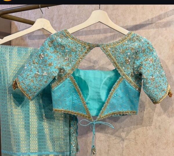 Sky Blue Grand Bridal Maggam Work Blouse  Handcrafted Wedding Elegance
