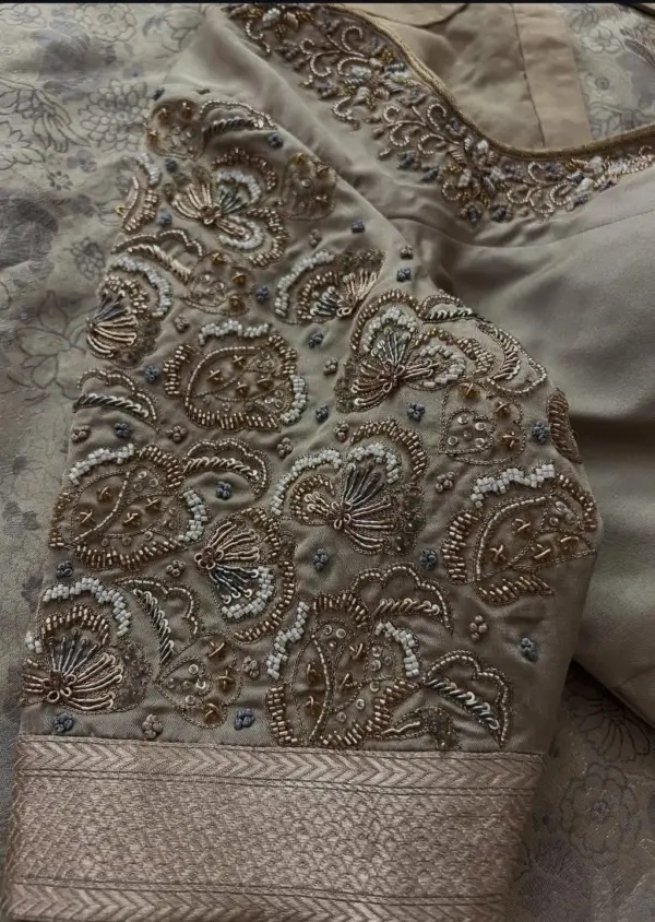 Beige Grand Maggam Work Engagement Blouse Designer Elegance for Special Moments