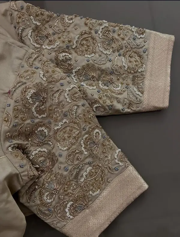 Beige Grand Maggam Work Engagement Blouse Designer Elegance for Special Moments