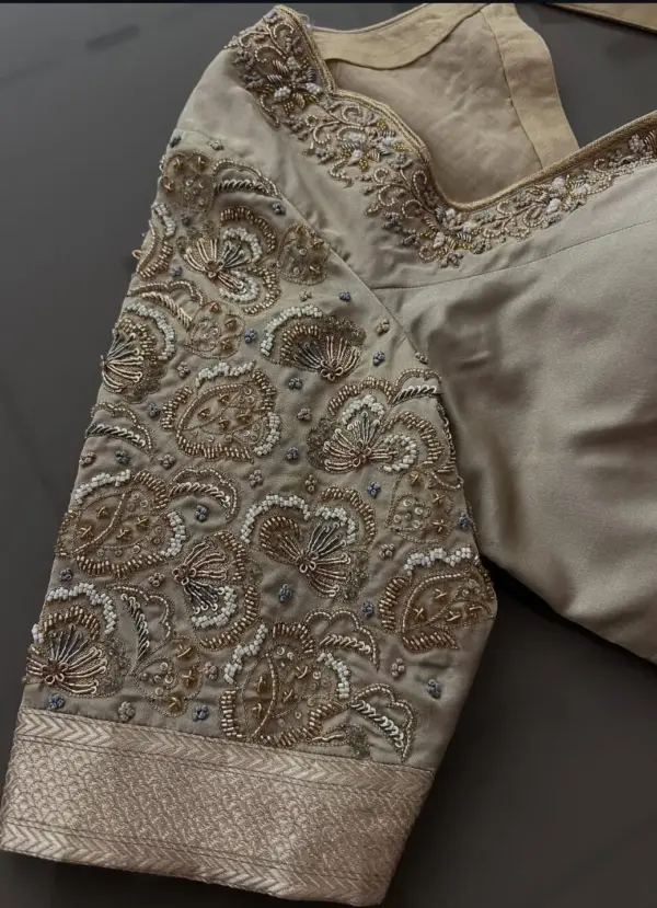 Beige Grand Maggam Work Engagement Blouse Designer Elegance for Special Moments