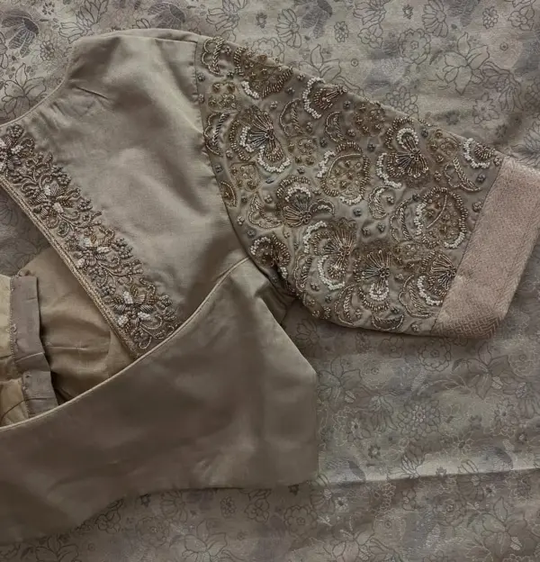 Beige Grand Maggam Work Engagement Blouse Designer Elegance for Special Moments