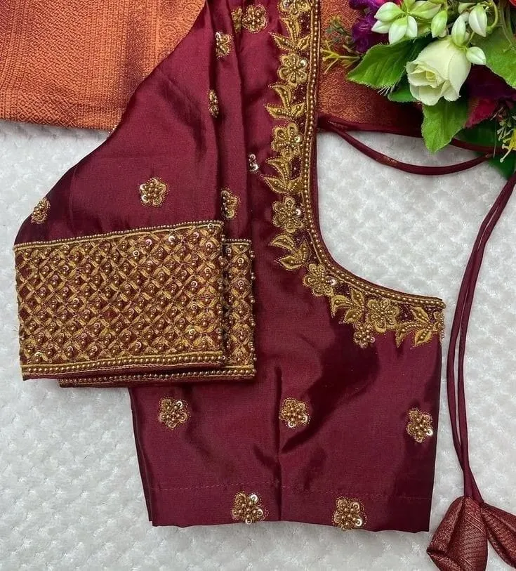 Brick Red Designer Maggam Work Blouse Royal Craftsmanship for Bridal Glam