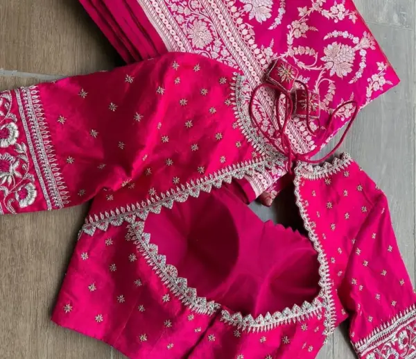 Bridal Pink Zardosi Custom Blouse Handcrafted Wedding Maggam Elegance