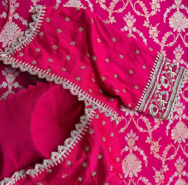 Bridal Pink Zardosi Custom Blouse Handcrafted Wedding Maggam Elegance
