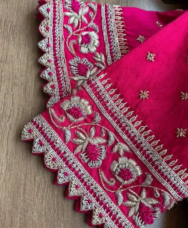 Bridal Pink Zardosi Custom Blouse Handcrafted Wedding Maggam Elegance