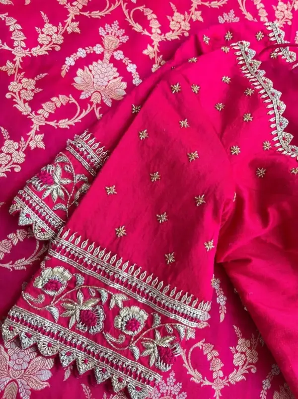 Bridal Pink Zardosi Custom Blouse Handcrafted Wedding Maggam Elegance