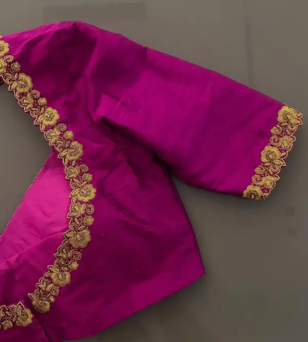 Bridal Pink Zardosi Maggam Work Blouse in Premium Raw Silk Designer Elegance for Wedding Day