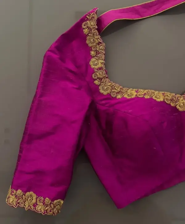 Bridal Pink Zardosi Maggam Work Blouse in Premium Raw Silk Designer Elegance for Wedding Day
