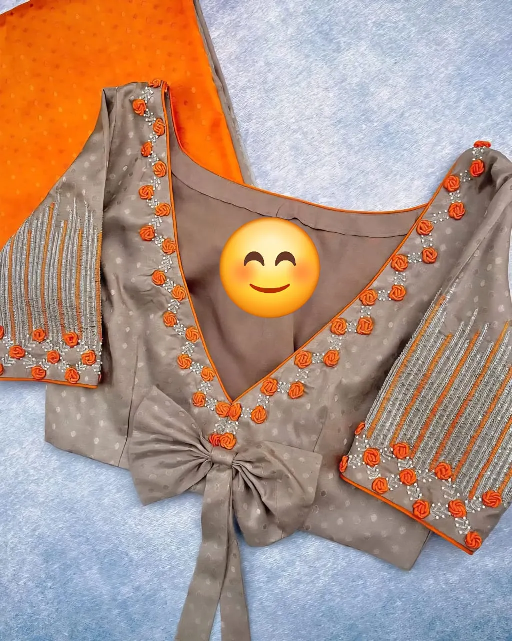 Chic CharmGreige V-Neck Designer Blouse for Elegant Occasions