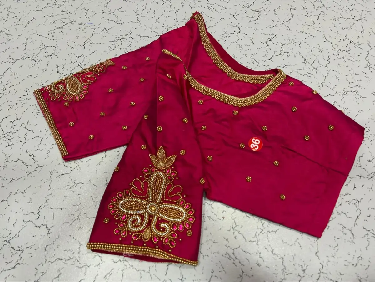 Chic Pink Aari Work Blouse Ready-to-Wear Elegance on Sale 1