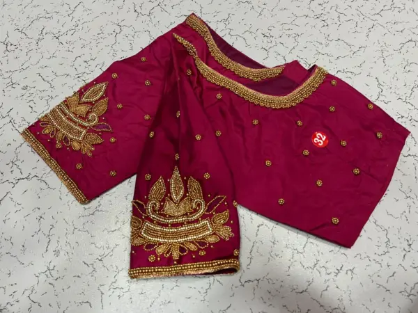 Chic Pink Aari Work Blouse Ready-to-Wear Elegance on Sale