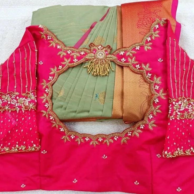 Chic Pink Maggam Lines Blouse Designer Perfection for Celebrations
