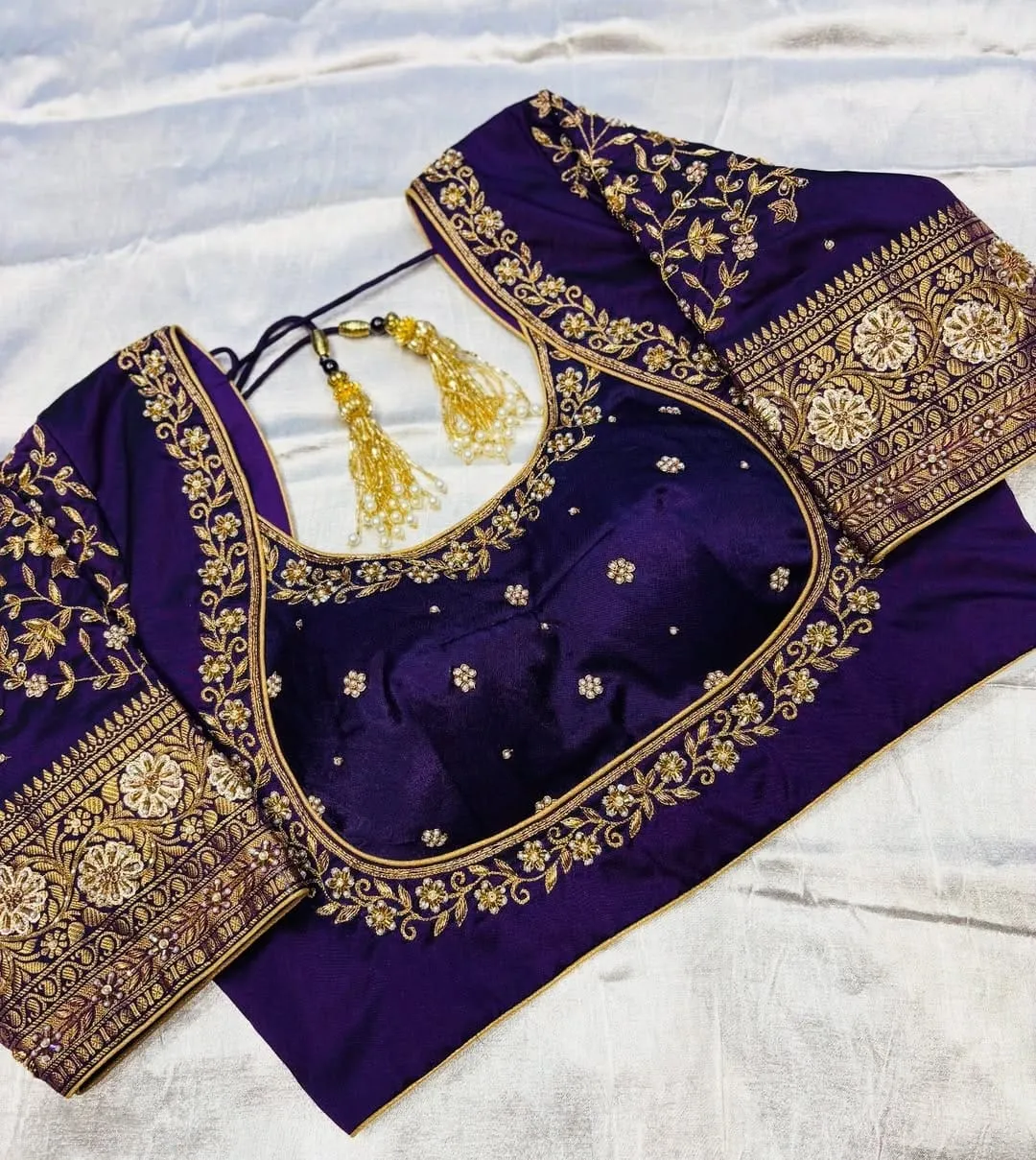 Designer Madhubala Cut Purple Blouse with Shoulder Detailing
