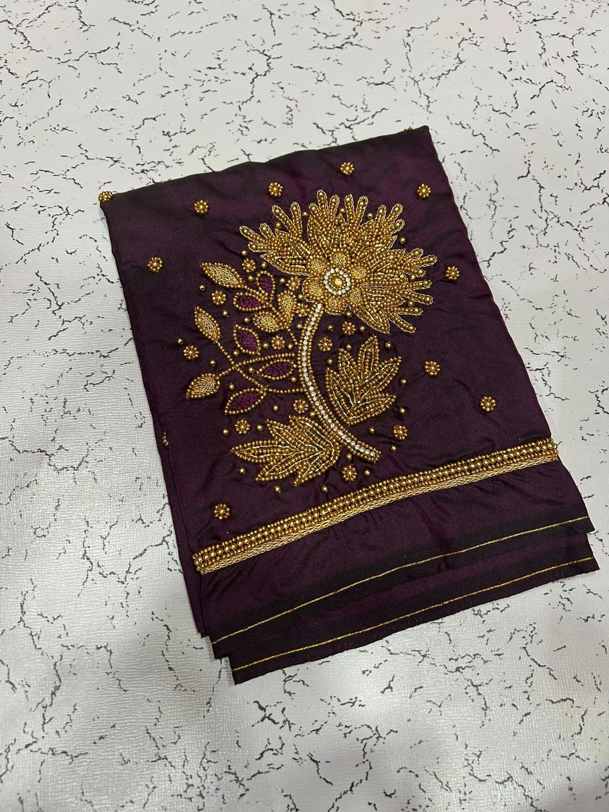 Divine Bloom Lotus Beads Aariwork Blouse at Special Offer Price