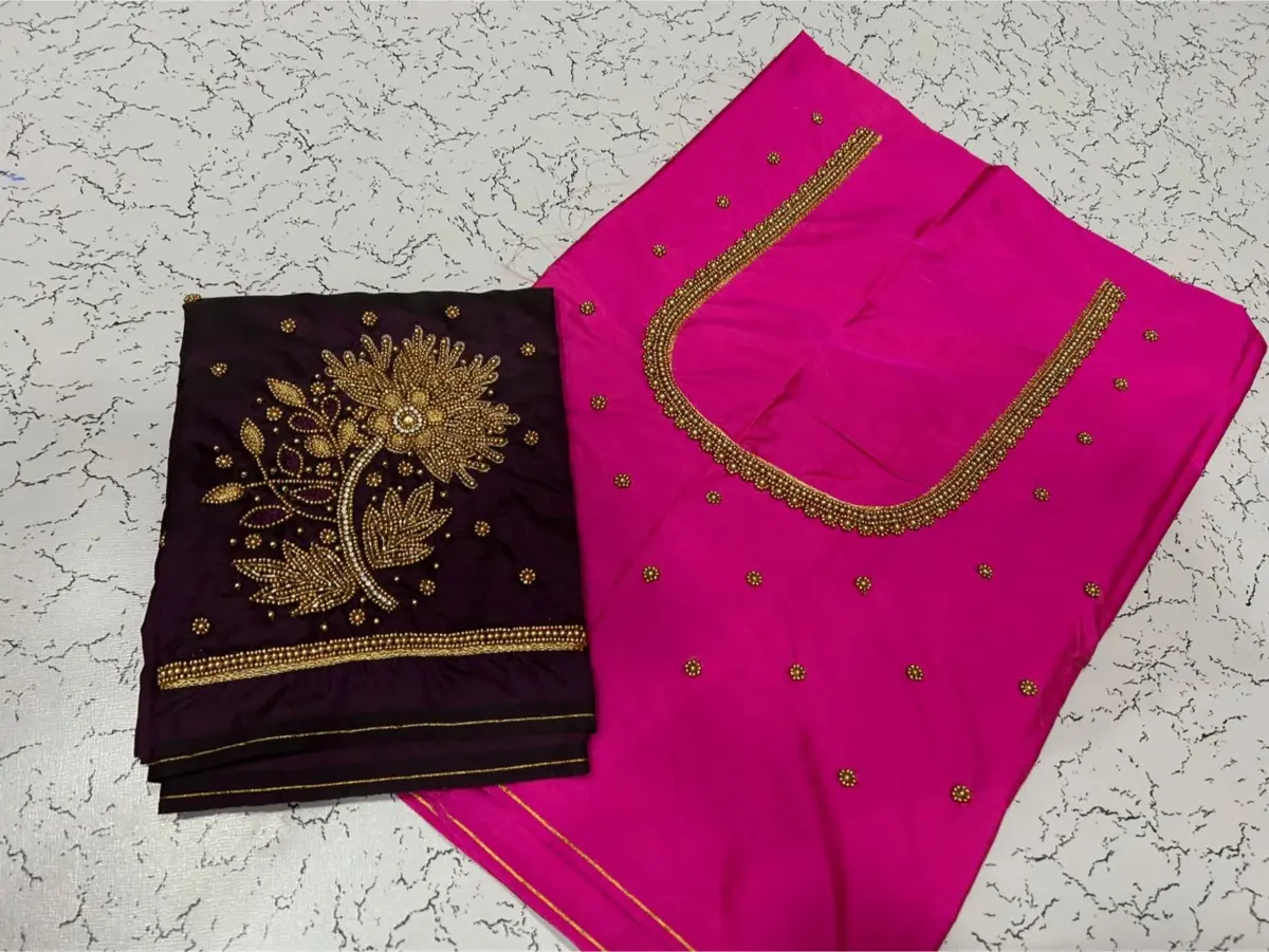Divine Bloom Lotus Beads Aariwork Blouse at Special Offer Price 5