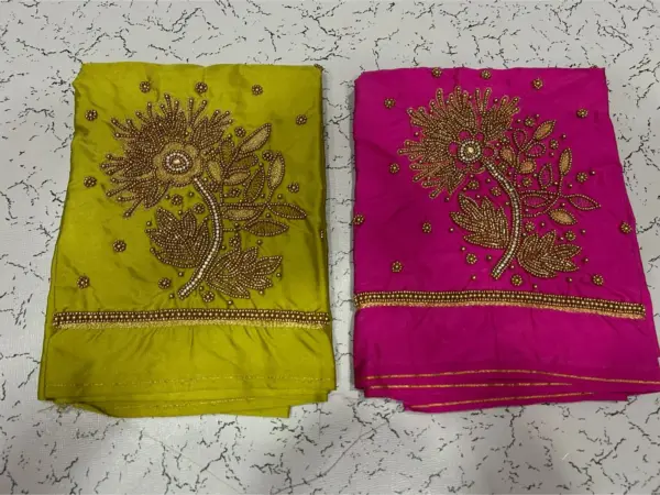 Divine Bloom Lotus Beads Aariwork Blouse at Special Offer Price