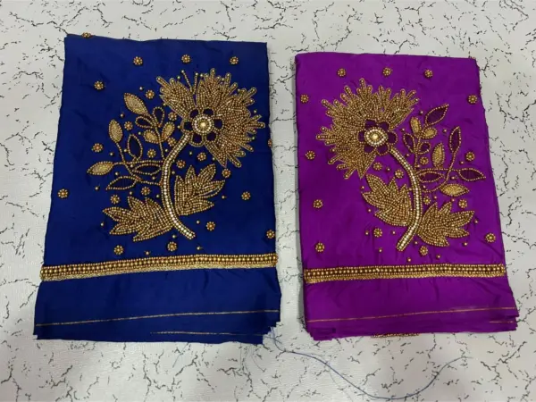 Divine Bloom Lotus Beads Aariwork Blouse at Special Offer Price