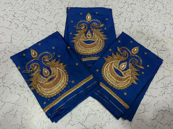 Elegant Blue Badam Aari Work Blouse Unmissable Festive Offer!