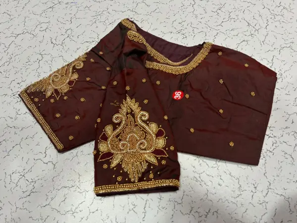 Elegant Dark Brown Aari Work Blouse Ready-to-Wear Muhurtham Special!