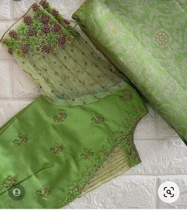 Elegant Green Thread Knot Maggam Work Blouse Timeless Handcrafted Beauty