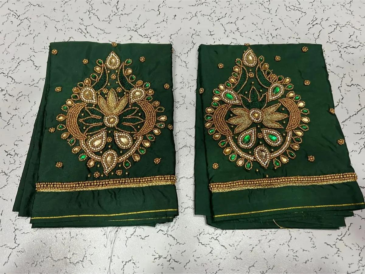 Elegant Muse: Designer Badam Beads Aari Embroidery Buti Blouse 10