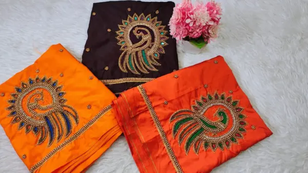 Elegant Peacock Bliss Blue Aari Work Blouse at Special Offer