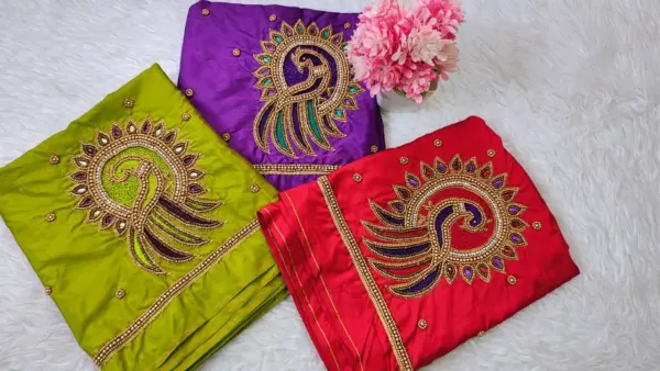 Elegant Peacock Bliss Blue Aari Work Blouse at Special Offer