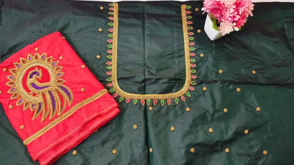 Elegant Peacock Bliss Blue Aari Work Blouse at Special Offer