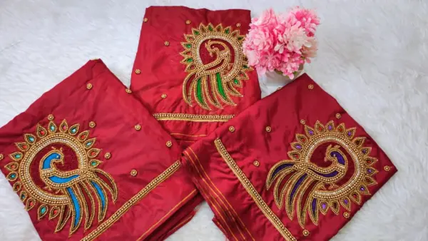 Elegant Peacock Bliss Blue Aari Work Blouse at Special Offer