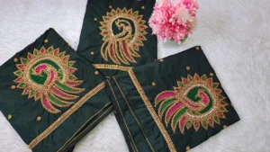 Elegant Peacock Bliss Blue Aari Work Blouse at Special 6