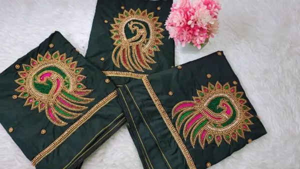 Elegant Peacock Bliss Blue Aari Work Blouse at Special Offer