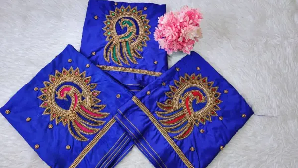 Elegant Peacock Bliss Blue Aari Work Blouse at Special Offer