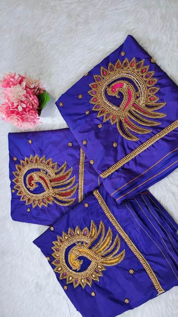 Elegant Peacock Bliss Blue Aari Work Blouse at Special Offer
